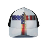 American Christian Cross Flag Print Black Mesh Trucker Cap