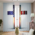 American Christian Cross Flag Print Dimout Pencil Pleat Curtains