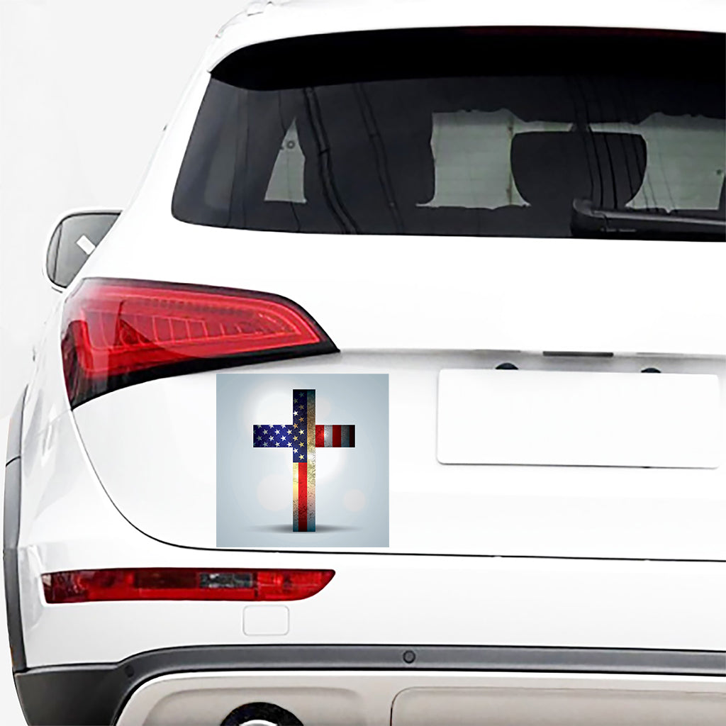 American Christian Cross Flag Print Car Sticker