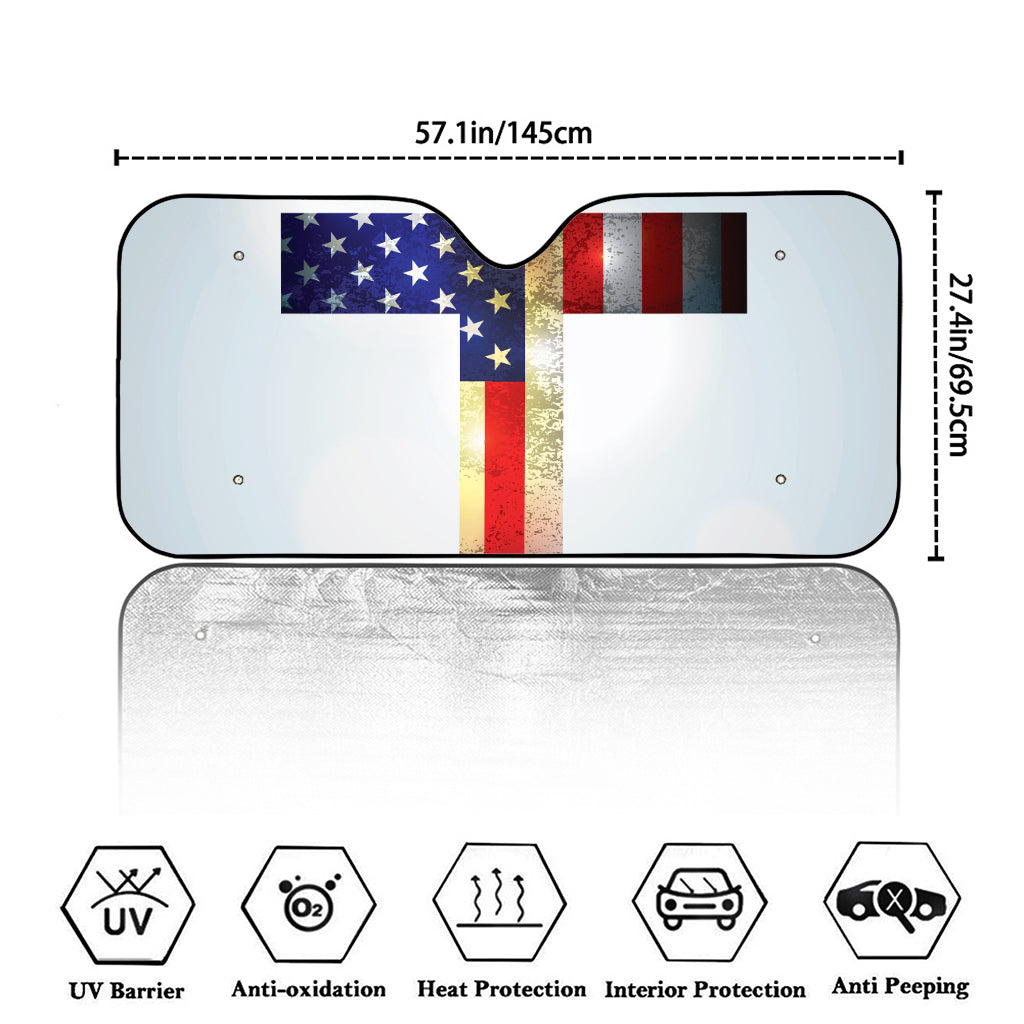 American Christian Cross Flag Print Car Windshield Sun Shade