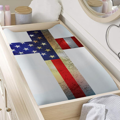 American Christian Cross Flag Print Changing Pad Cover