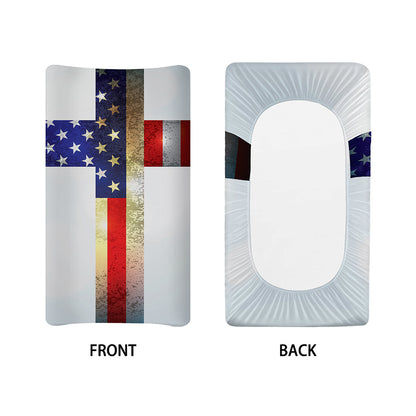 American Christian Cross Flag Print Changing Pad Cover