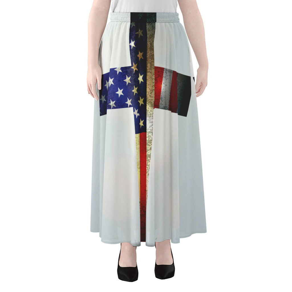 American Christian Cross Flag Print Chiffon Maxi Skirt