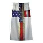 American Christian Cross Flag Print Cotton Front Slit Maxi Skirt