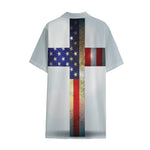 American Christian Cross Flag Print Cotton Hawaiian Shirt