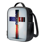 American Christian Cross Flag Print Crossbody Lunch Bag