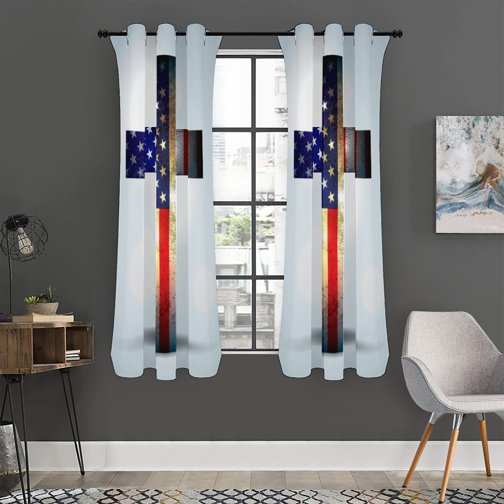 American Christian Cross Flag Print Curtain