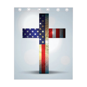 American Christian Cross Flag Print Curtain