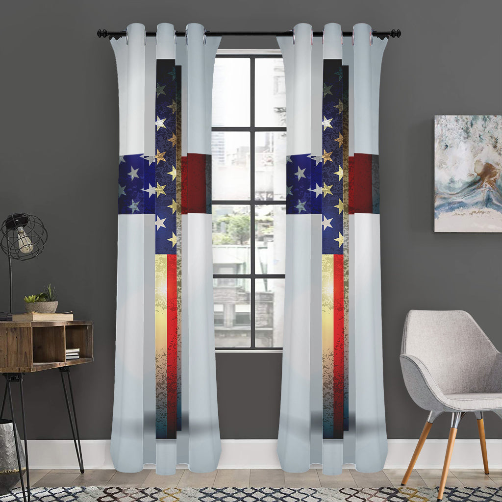 American Christian Cross Flag Print Curtain