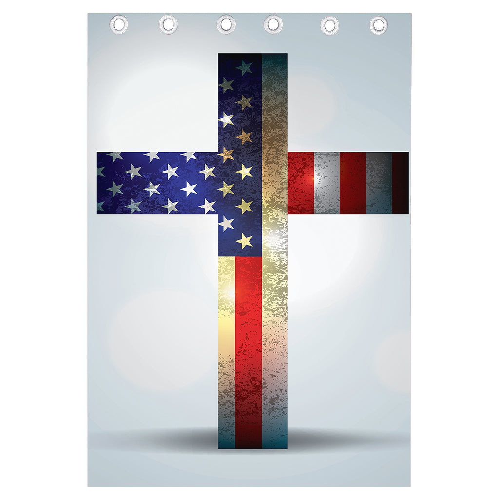 American Christian Cross Flag Print Curtain