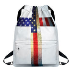 American Christian Cross Flag Print Drawstring Backpack