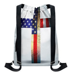 American Christian Cross Flag Print Drawstring Backpack