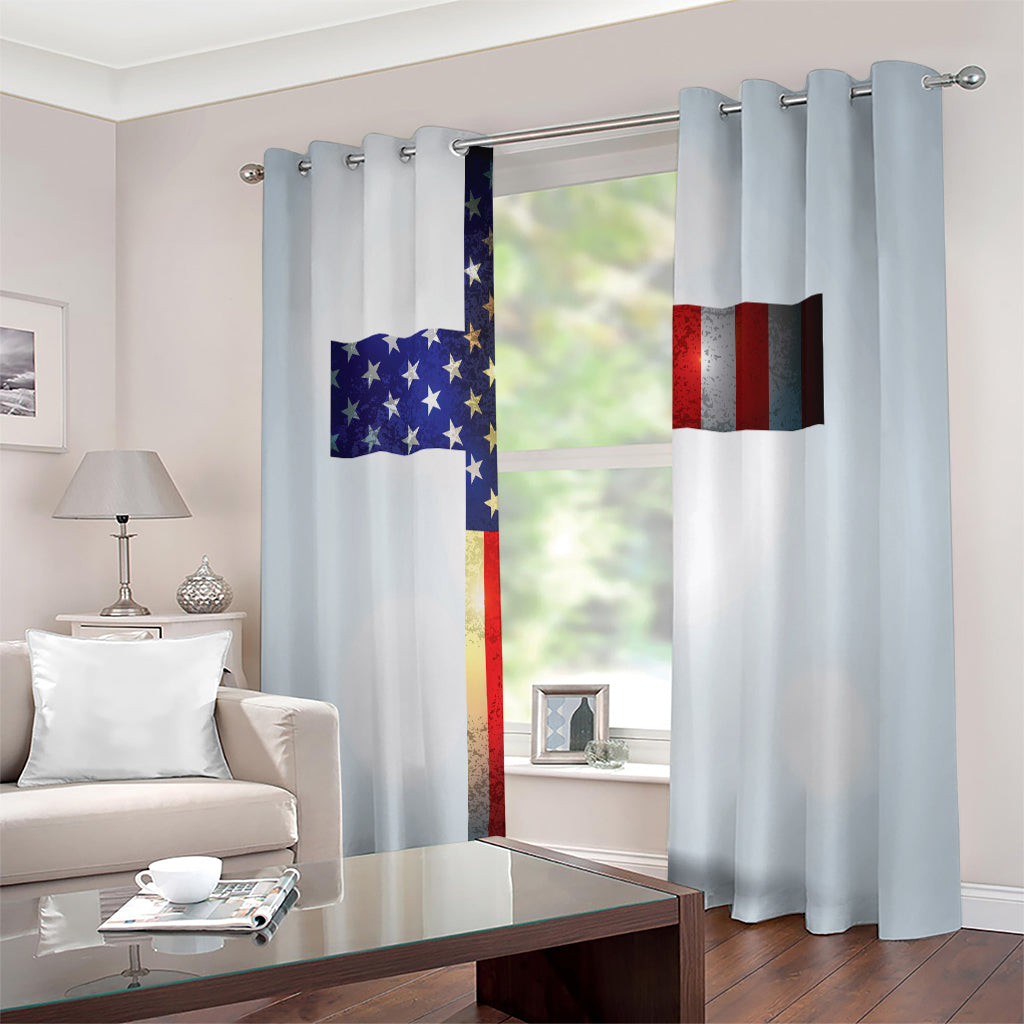 American Christian Cross Flag Print Extra Wide Grommet Curtains