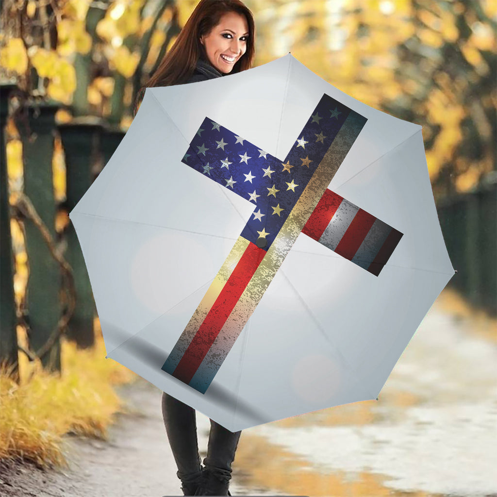 American Christian Cross Flag Print Foldable Umbrella