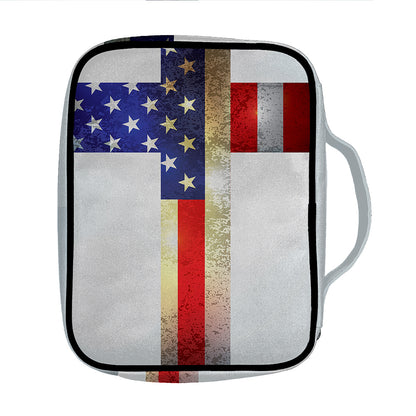 American Christian Cross Flag Print Front Pocket Bible Bag