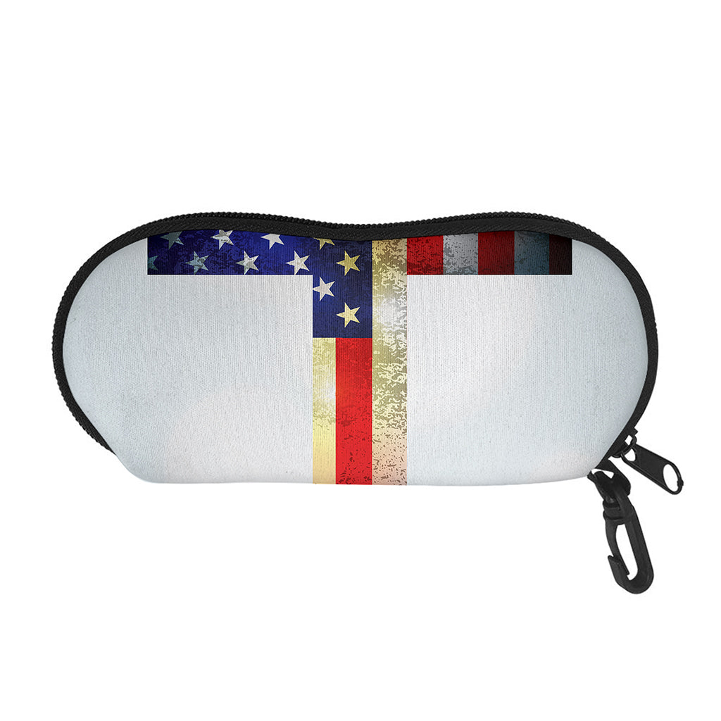 American Christian Cross Flag Print Glasses Case