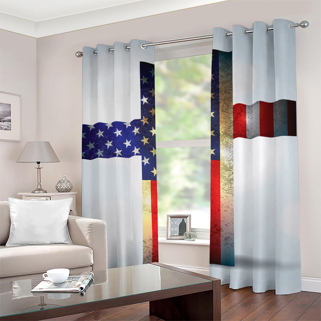 American Christian Cross Flag Print Grommet Curtains