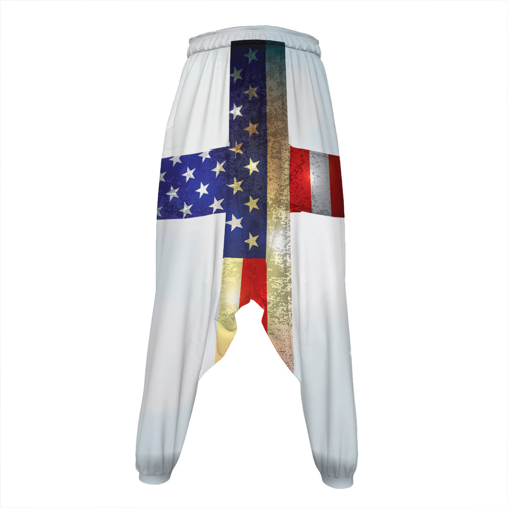 American Christian Cross Flag Print Hammer Pants