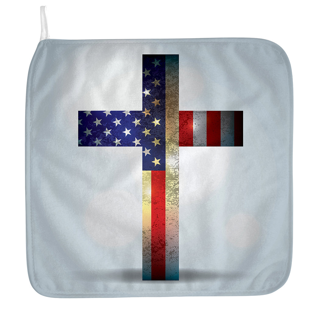 American Christian Cross Flag Print Hand Towel