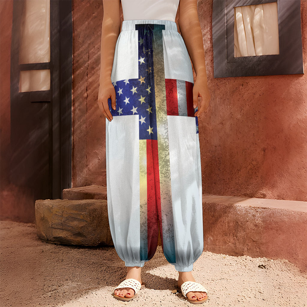 American Christian Cross Flag Print Harem Pants