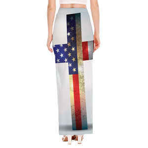 American Christian Cross Flag Print High Slit Maxi Skirt