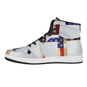 American Christian Cross Flag Print High Top Leather Sneakers