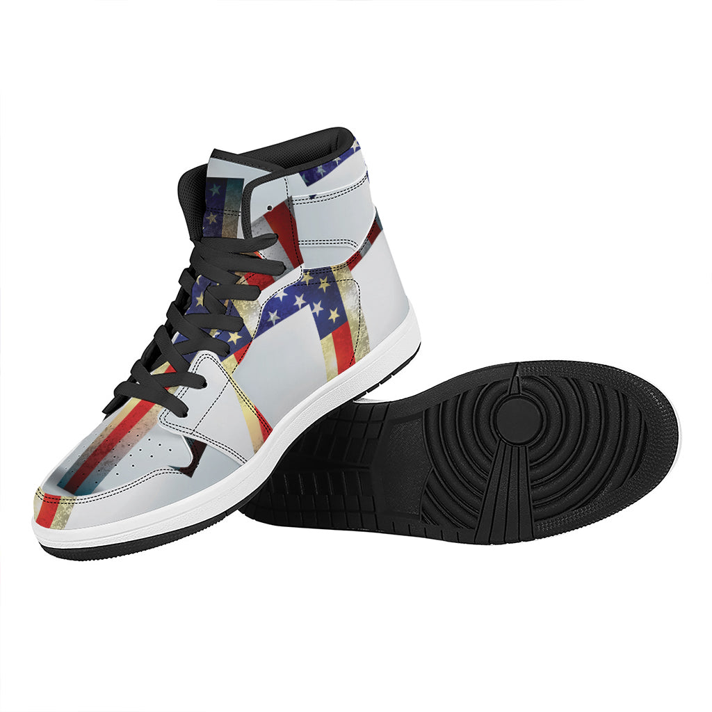 American Christian Cross Flag Print High Top Leather Sneakers