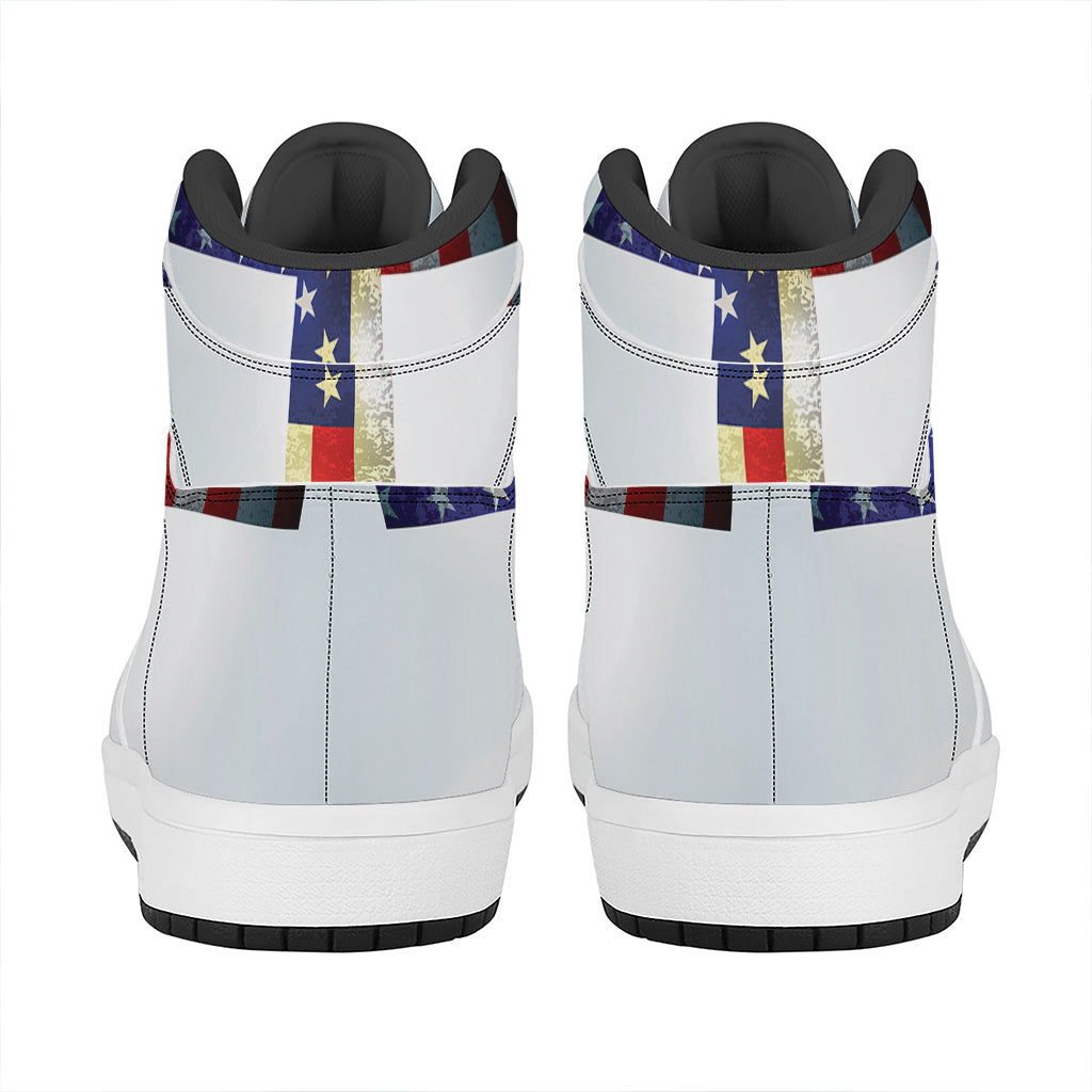 American Christian Cross Flag Print High Top Leather Sneakers