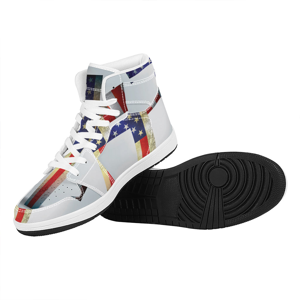 American Christian Cross Flag Print High Top Leather Sneakers