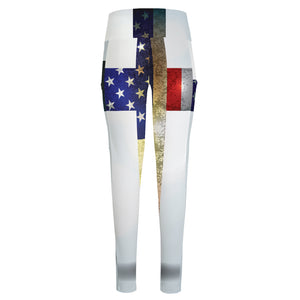 American Christian Cross Flag Print High-Waisted Pocket Leggings