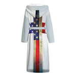 American Christian Cross Flag Print Hooded Bathrobe