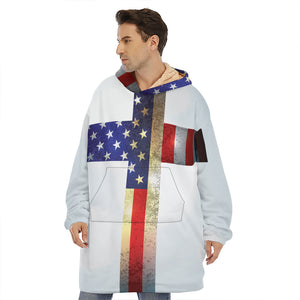 American Christian Cross Flag Print Hoodie Blanket