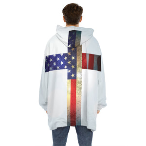 American Christian Cross Flag Print Hoodie Blanket