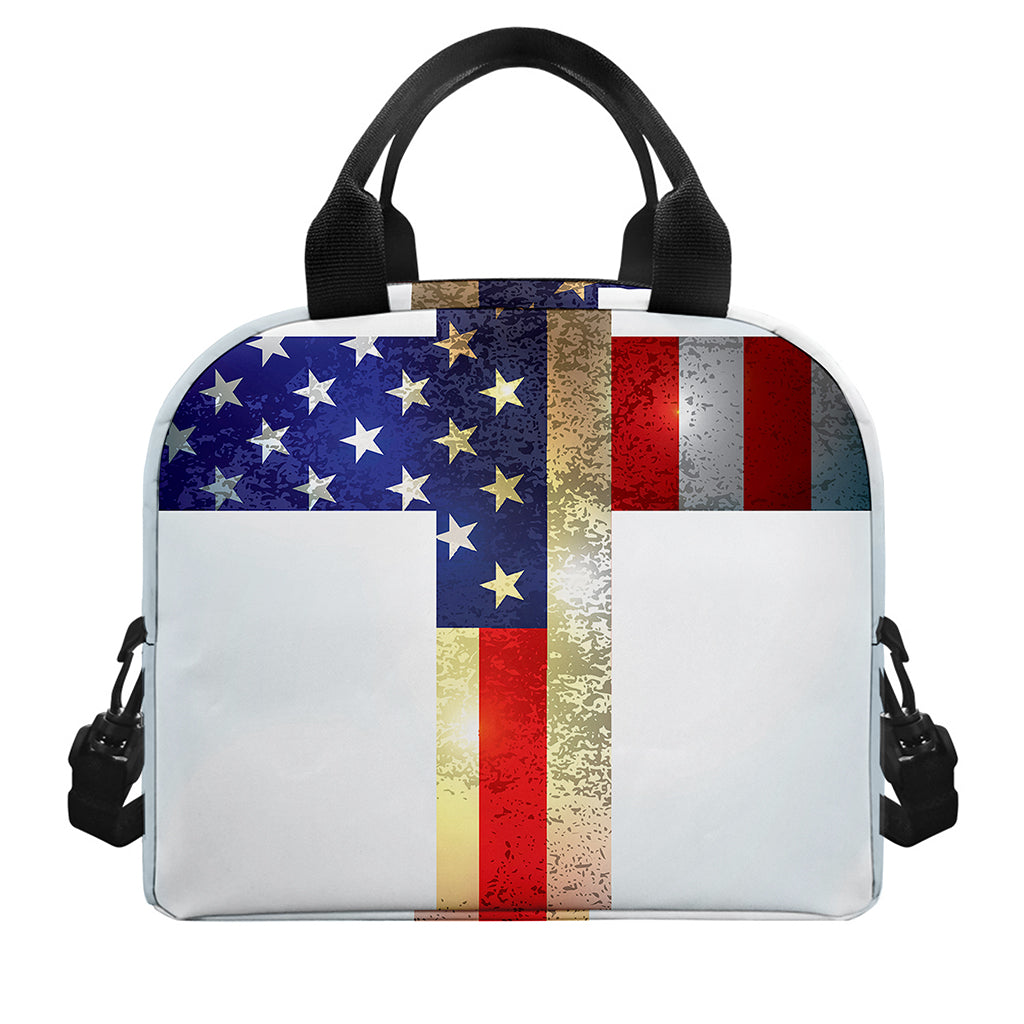 American Christian Cross Flag Print Insulated Lunch Bag