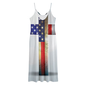 American Christian Cross Flag Print Jersey Midi Cami Dress