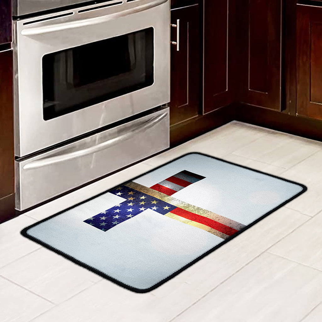 American Christian Cross Flag Print Kitchen Mat