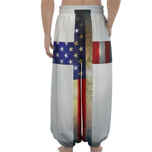 American Christian Cross Flag Print Lantern Pants