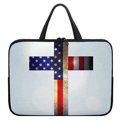 American Christian Cross Flag Print Laptop Sleeve With Handle