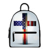 American Christian Cross Flag Print Leather Backpack