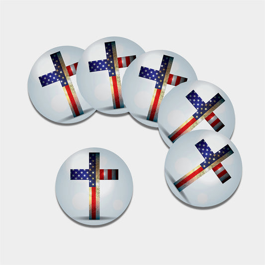 American Christian Cross Flag Print Leather Coaster Set