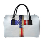 American Christian Cross Flag Print Leather Duffle Bag
