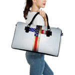 American Christian Cross Flag Print Leather Duffle Bag