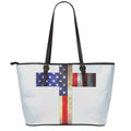 American Christian Cross Flag Print Leather Tote Bag With Zipper