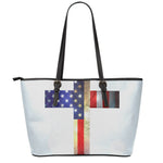 American Christian Cross Flag Print Leather Tote Bag