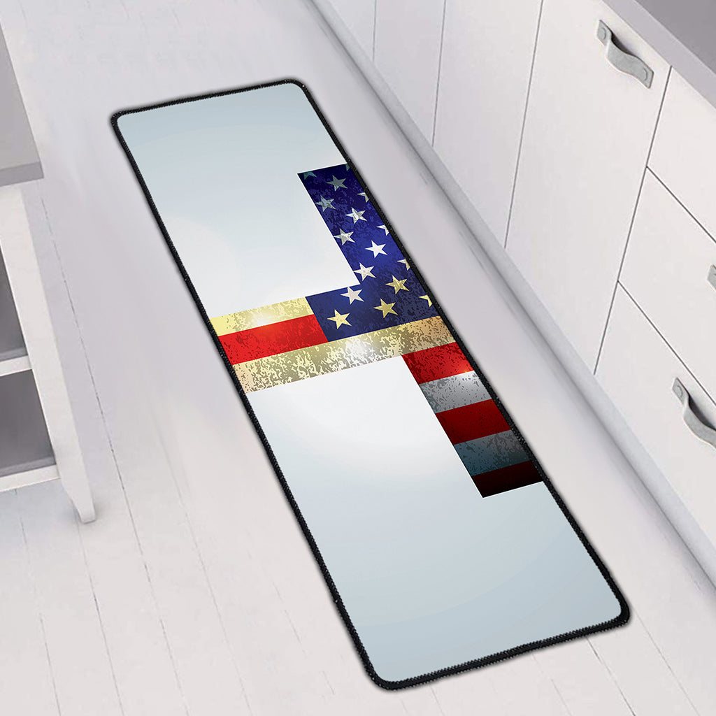 American Christian Cross Flag Print Long Kitchen Mat