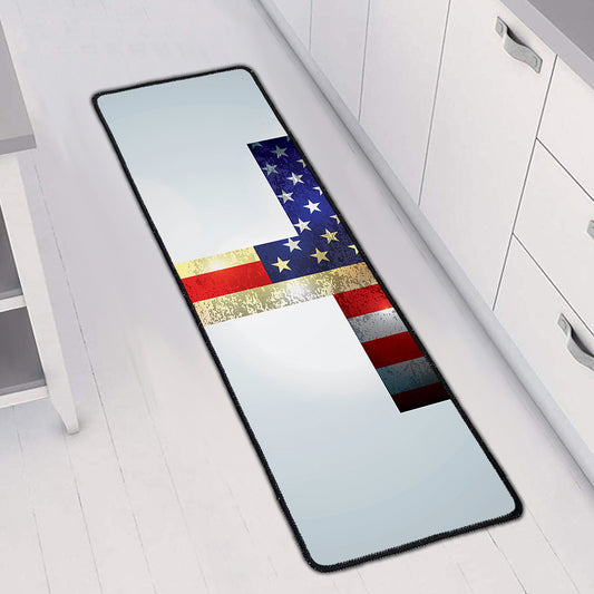 American Christian Cross Flag Print Long Kitchen Mat
