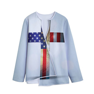 American Christian Cross Flag Print Long Sleeve Short Coat