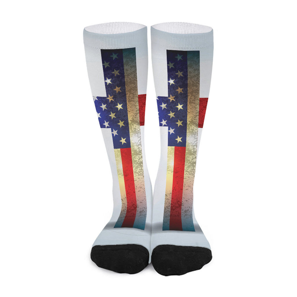 American Christian Cross Flag Print Long Socks