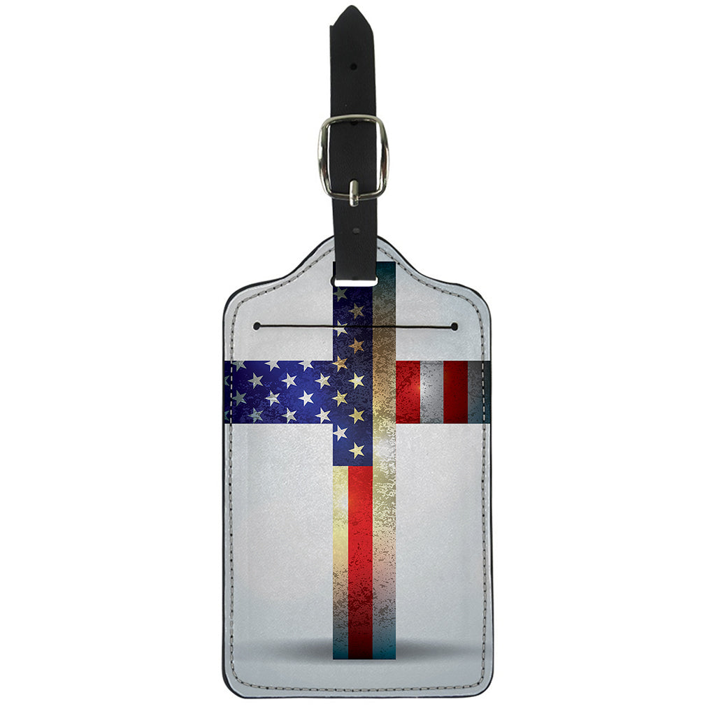 American Christian Cross Flag Print Luggage Tag