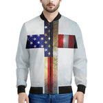 American Christian Cross Flag Print Men's Bomber Jacket